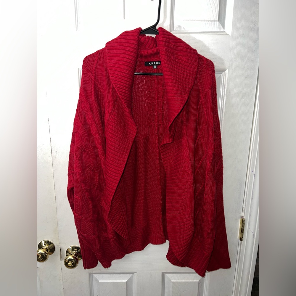 Chaus Solid Red Chunky Knit Open Front Cardigan S… - image 1